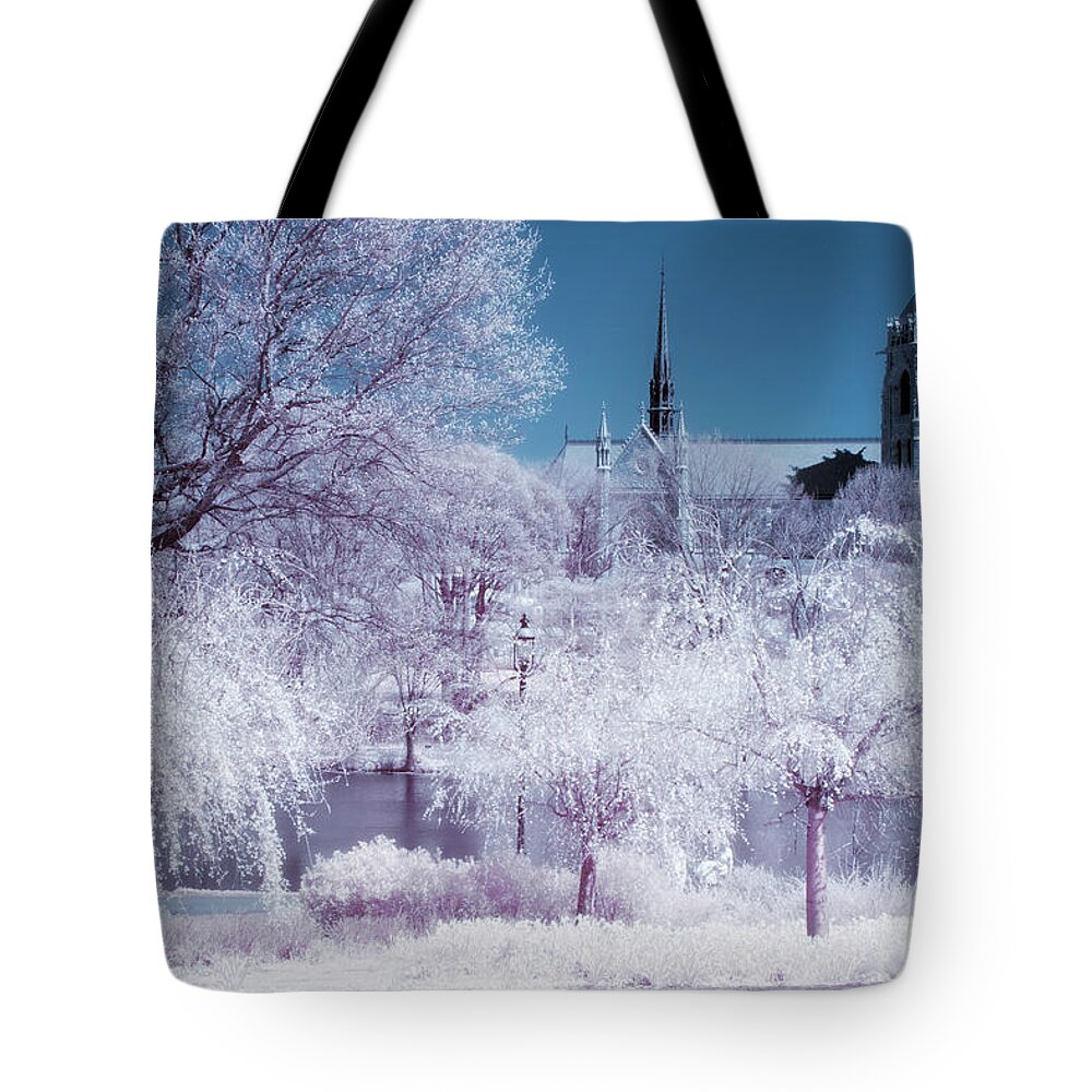 Branch Brook Park Tote Bag featuring the photograph Cathedral Basilica The Sacred Heart IR by Susan Candelario
