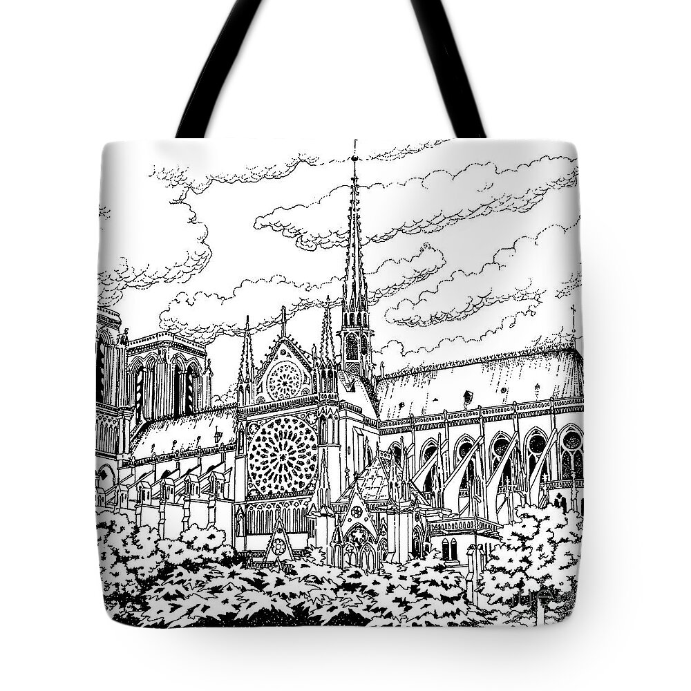 Cathedral Tote Bag featuring the drawing Notre Dame de Paris- Our Lady of Paris by William Hart McNichols
