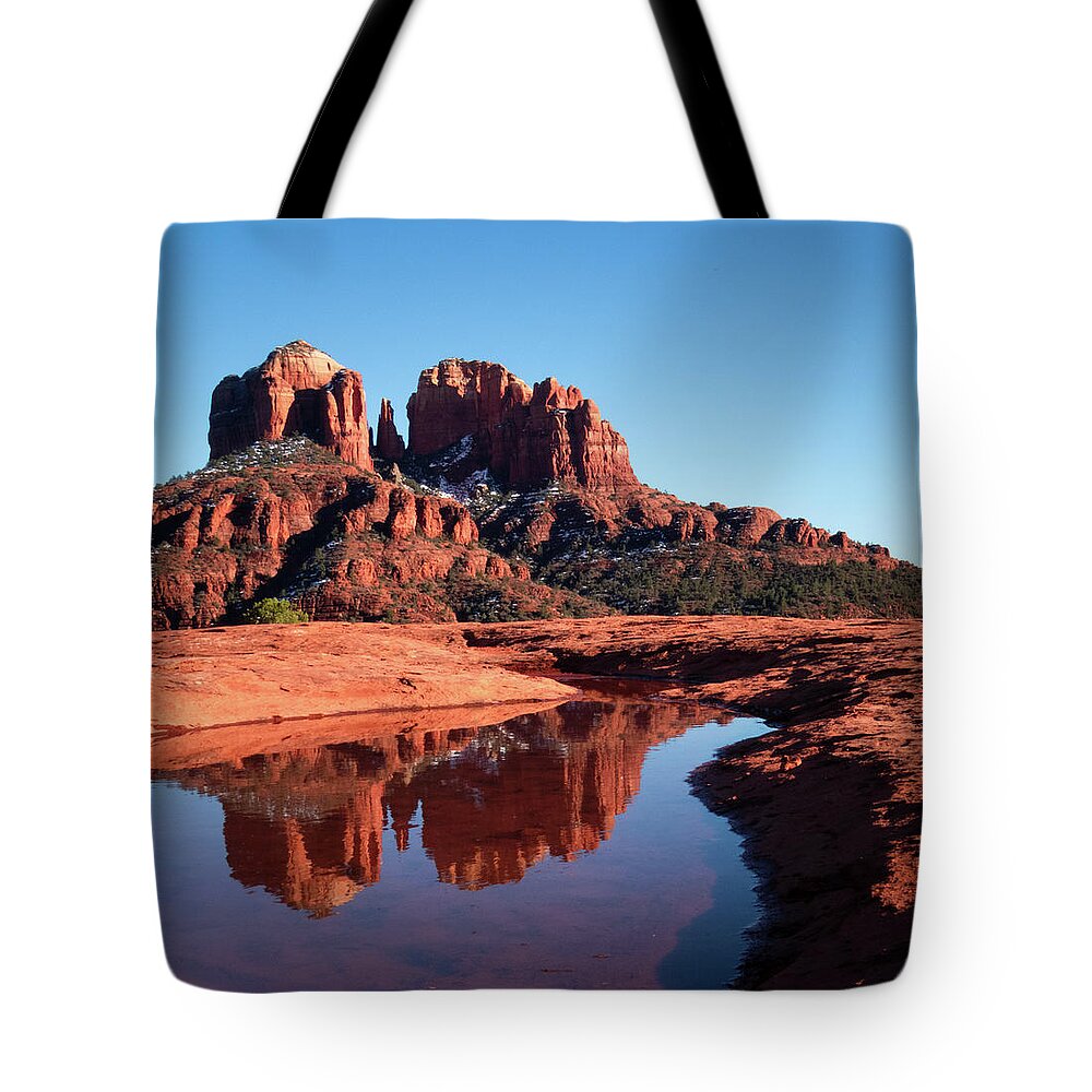 Sedona Tote Bag featuring the photograph Cathedral Rock Reflection II by Terry Ann Morris