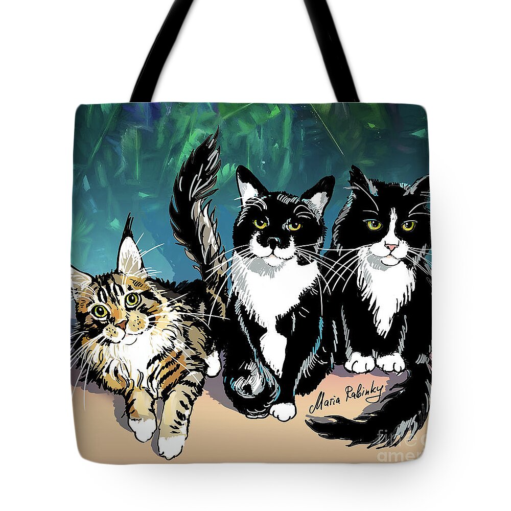 Cat Portrait Tote Bag featuring the digital art Cats by Maria Rabinky
