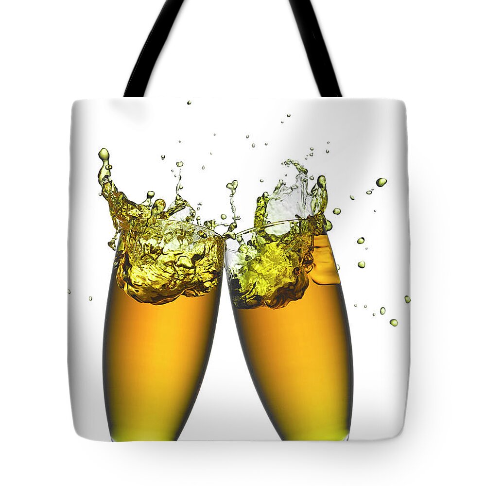 White Background Tote Bag featuring the photograph Celebration Toast With Champagne by Collinschin