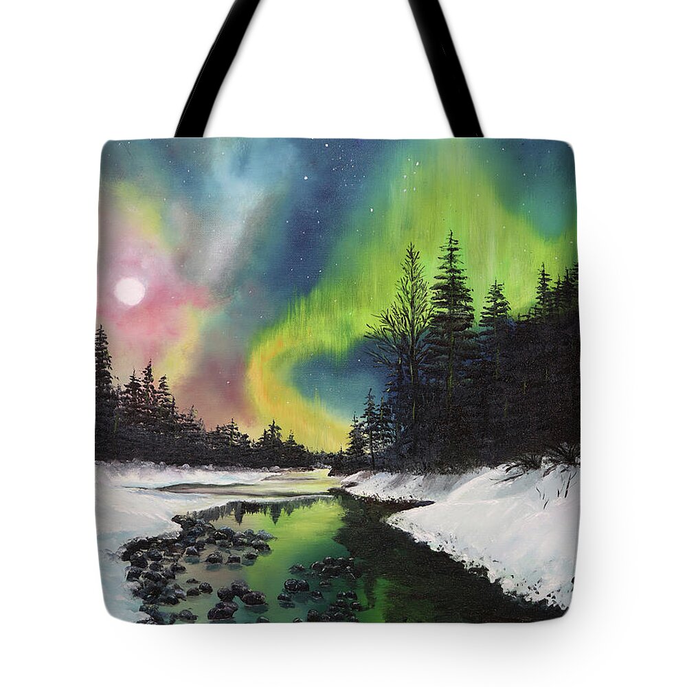 Landscape Tote Bag featuring the painting Celestial Veils by Stephen Krieger