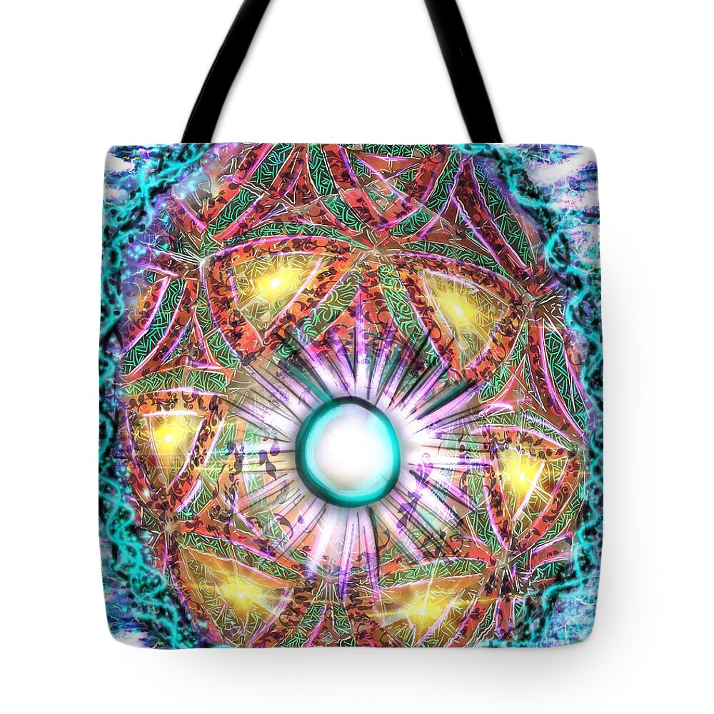 Kaleidoscope Tote Bag featuring the digital art Centered by Angela Weddle