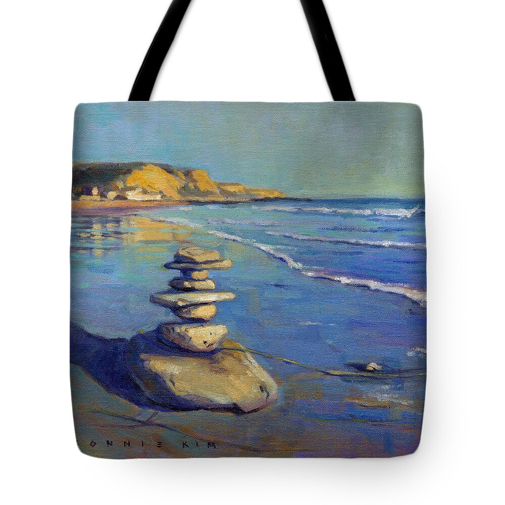 Crystal Cove State Park Tote Bag featuring the painting Centered by Konnie Kim