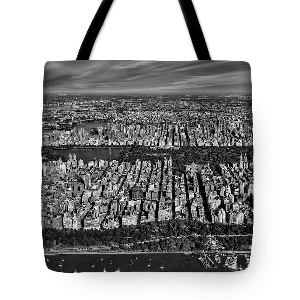 Aerial View Tote Bag featuring the photograph Central Park NYC Aerial BW by Susan Candelario