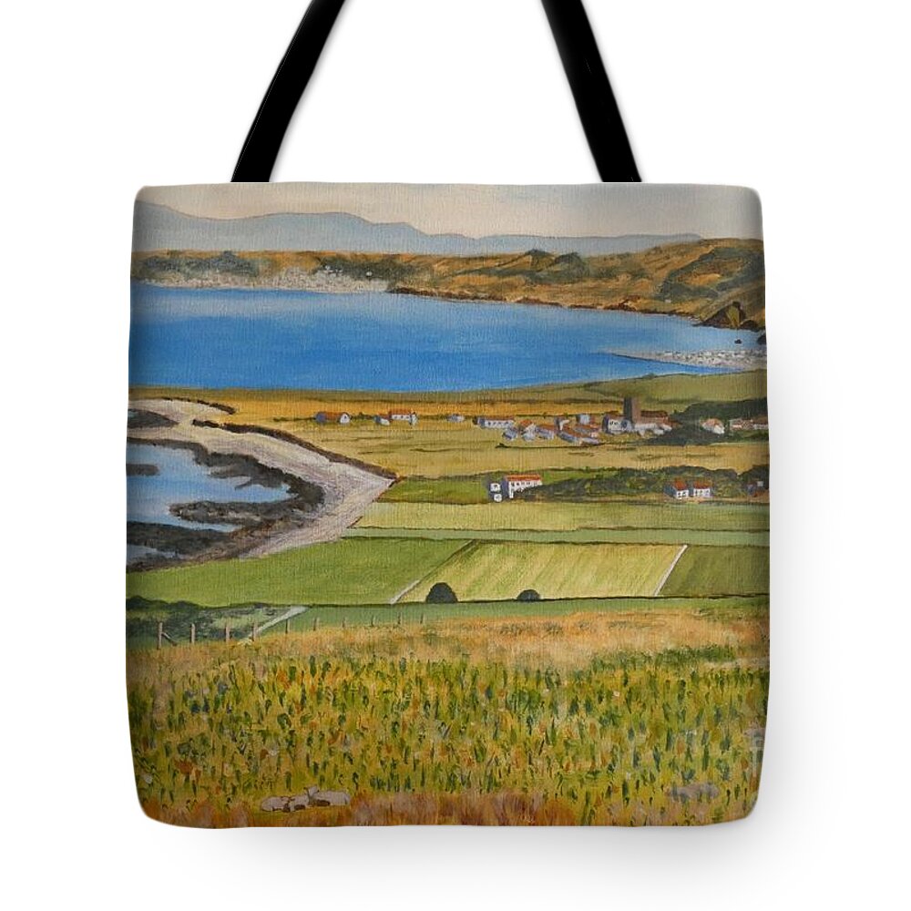 Ceredigion Coast Path From Aberaeron To Llanrhystud Painting Tote Bag featuring the painting Ceredigion Coast Path from Aberaeron to Llanrhystud painting by Edward McNaught-Davis