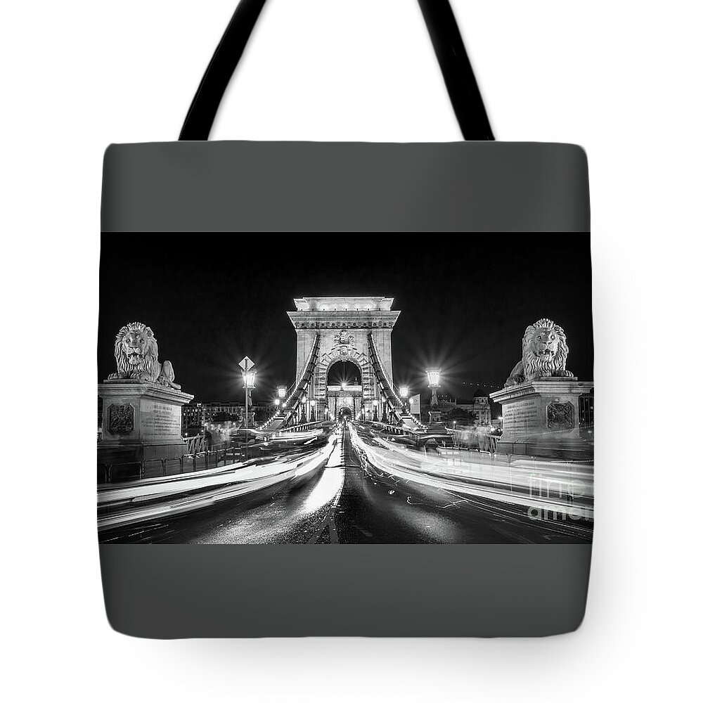 Budapest Tote Bag featuring the photograph Chain bridge at night in Budapest by Delphimages Photo Creations