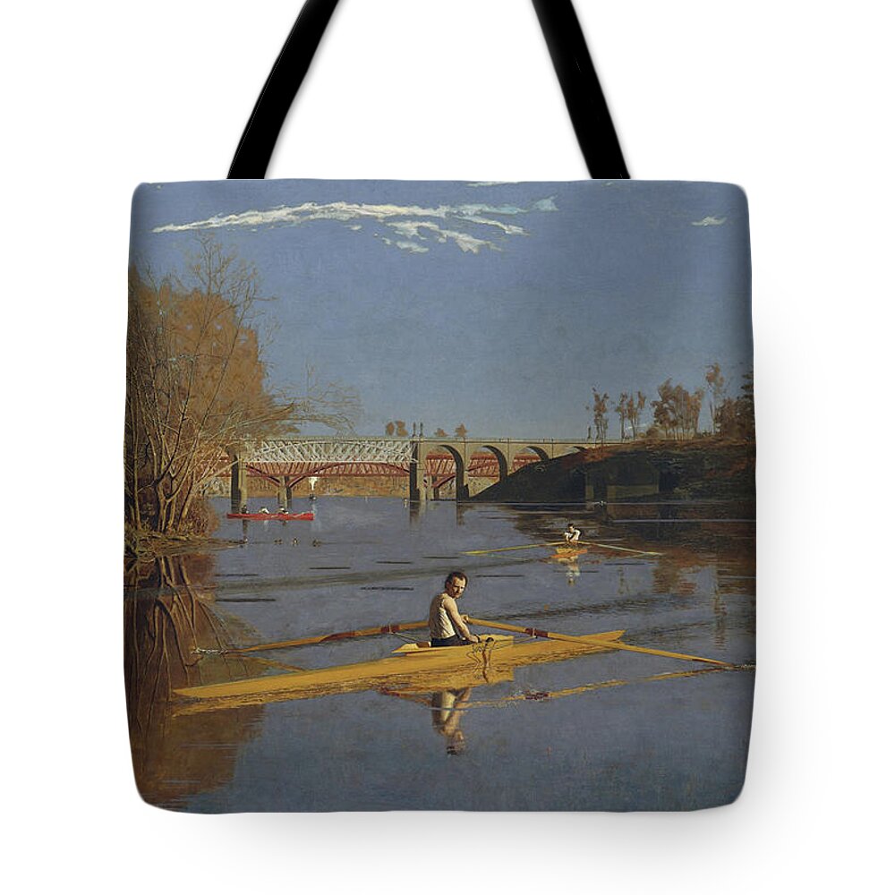 Schuylkill Tote Bag featuring the painting Champion Single Sculls - Max Schmidt by Thomas Eakins