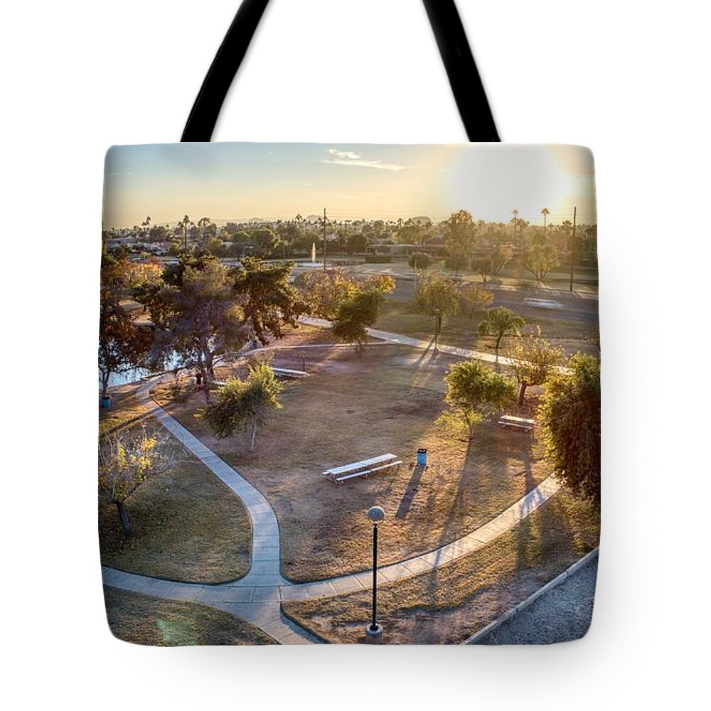 Aerial Shot Tote Bag featuring the photograph Chaparral Park by Anthony Giammarino