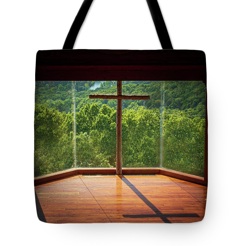 Chapel Tote Bag featuring the photograph Chapel Interior Top of the Rock by Allin Sorenson