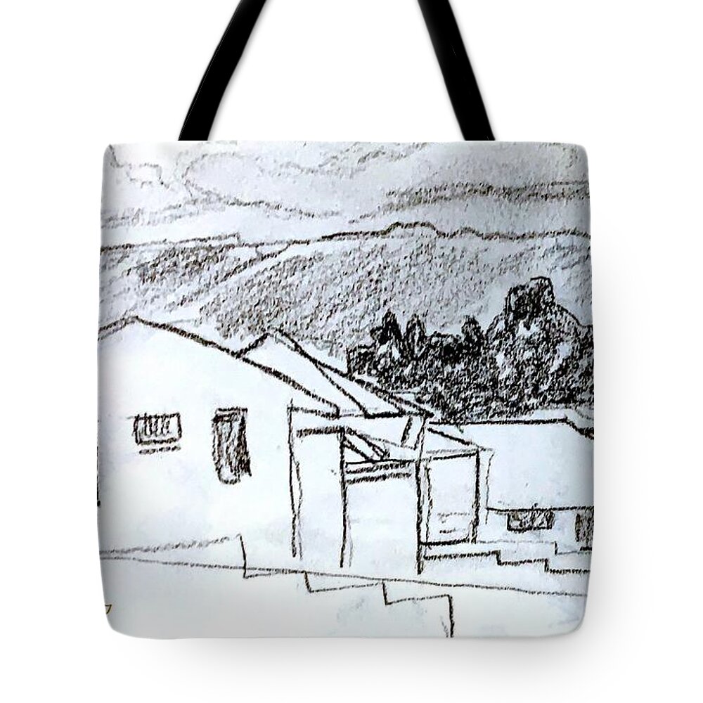 Charcoal Tote Bag featuring the painting Charcoal Pencil Houses.jpg by Suzanne Giuriati Cerny