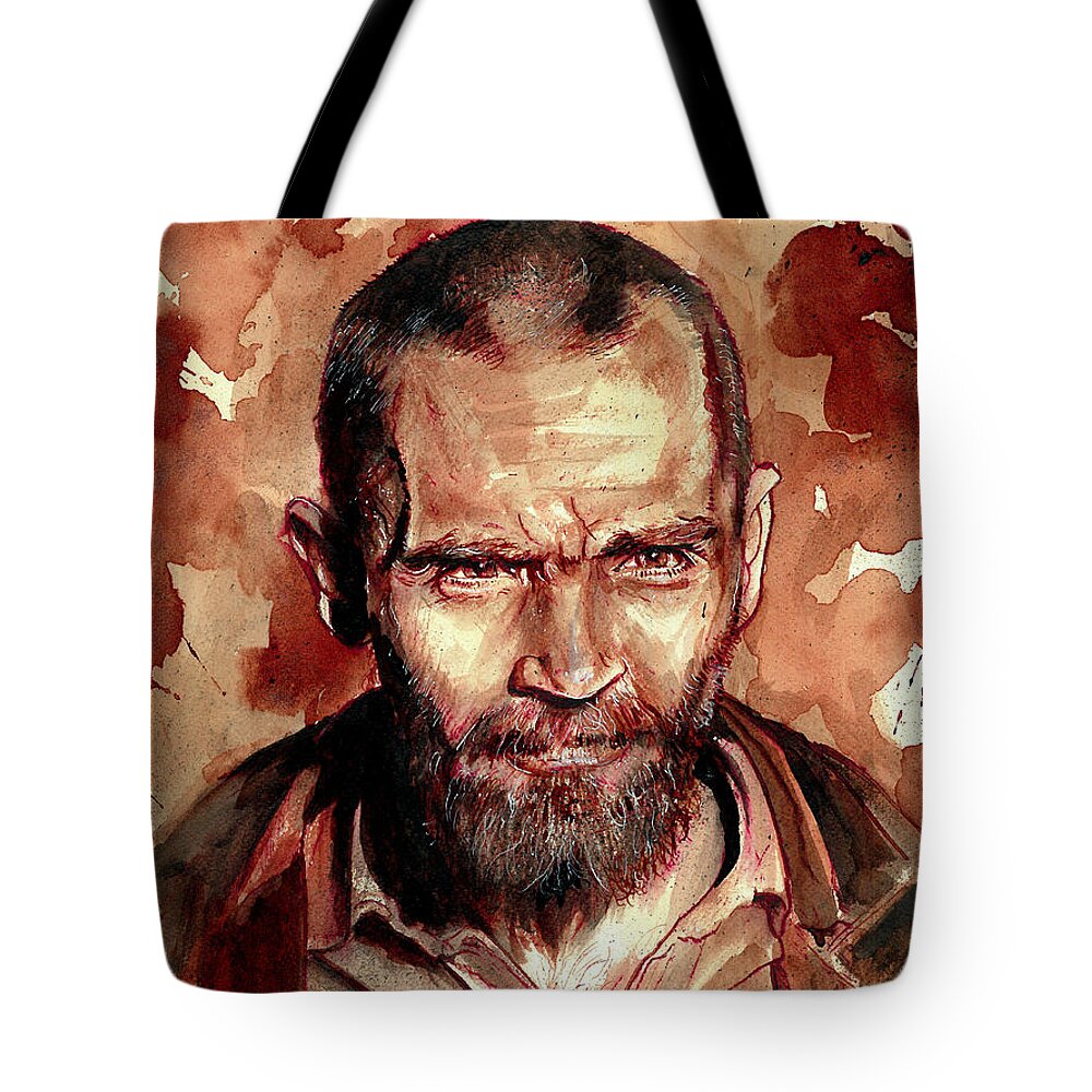 Ryan Almighty Tote Bag featuring the painting CHARLES MANSON port dry blood by Ryan Almighty