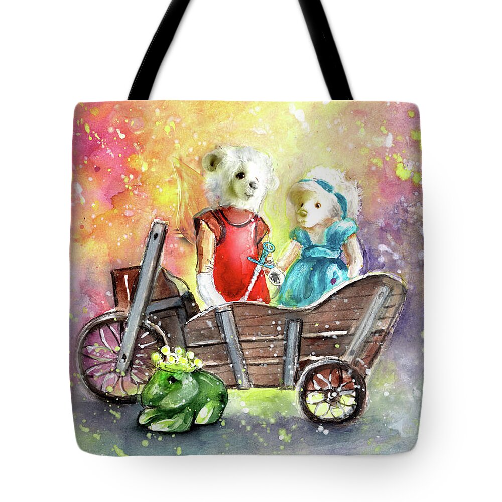 Teddy Tote Bag featuring the painting Charlie Bears King Of The Fairies And Thumbelina by Miki De Goodaboom