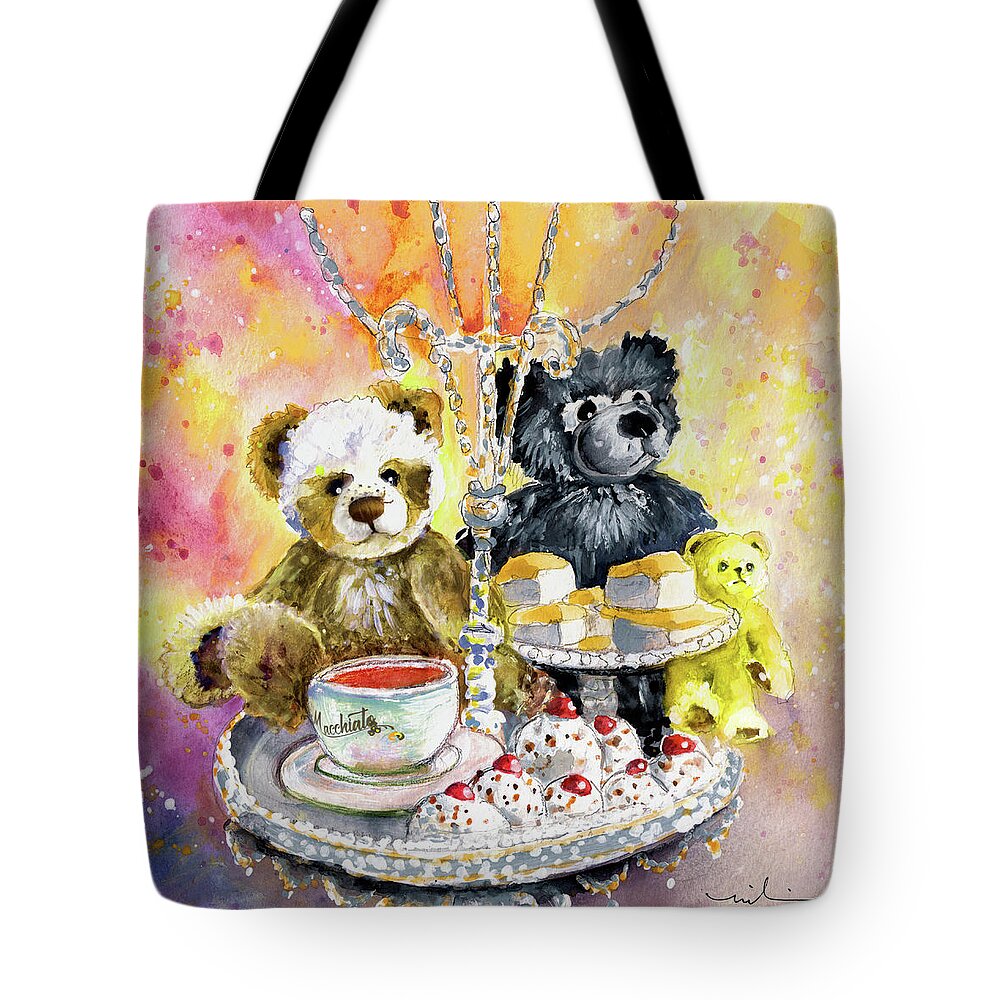 Teddy Tote Bag featuring the painting Charlie Bears Hot Cross Bun And Dreamer by Miki De Goodaboom