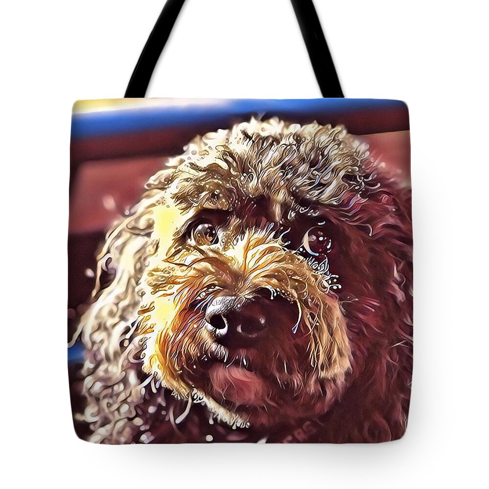 Cavachon Tote Bag featuring the digital art Charlie Sparkles by Cindy Greenstein