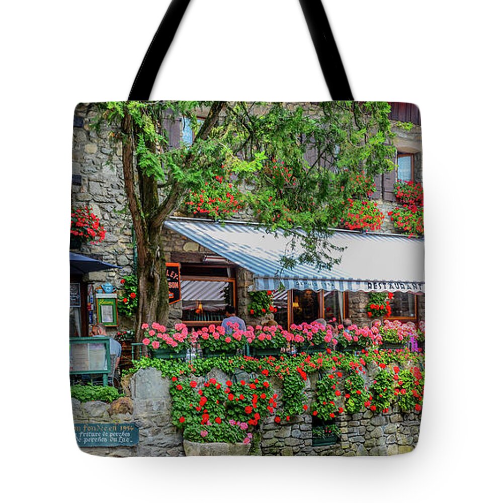 Yvoire Tote Bag featuring the photograph Charming Yvoire by Marcy Wielfaert