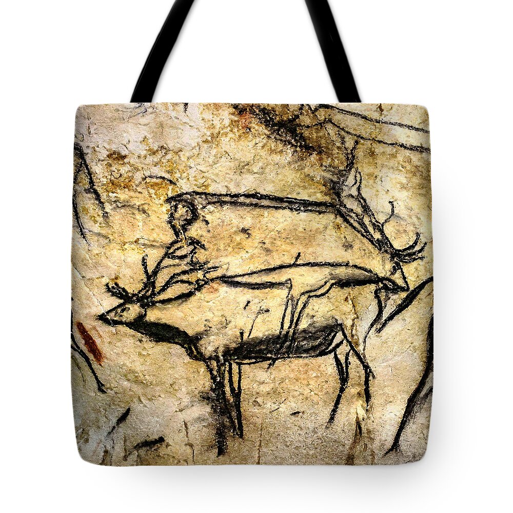 Chauvet Deer Tote Bag featuring the digital art Chauvet Two Deer by Weston Westmoreland