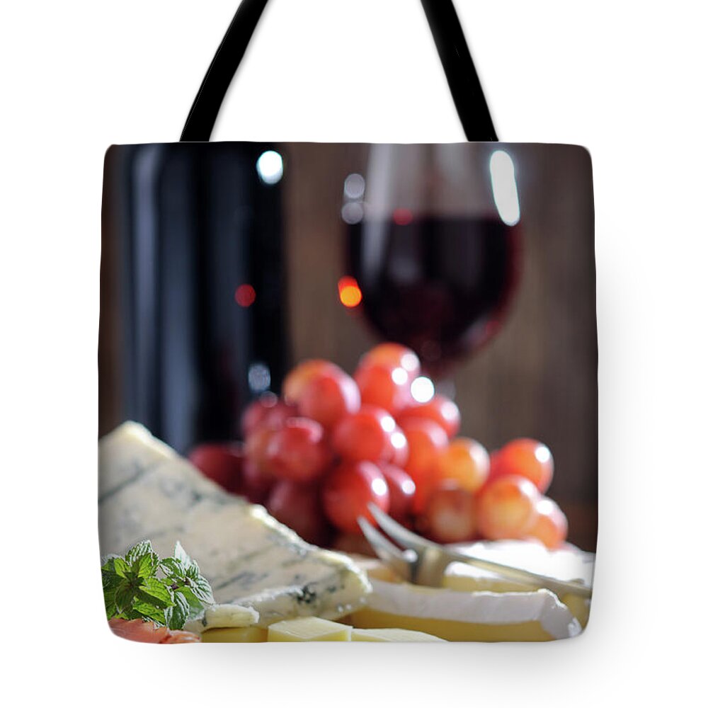 Cheese Tote Bag featuring the photograph Cheese And Wine by Moncherie