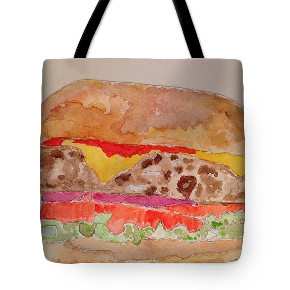 Cheeseburger Tote Bag featuring the painting Cheeseburger by Marty Klar