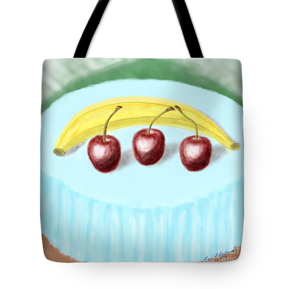 Square Tote Bag featuring the painting Cherries and Banana by Gary F Richards