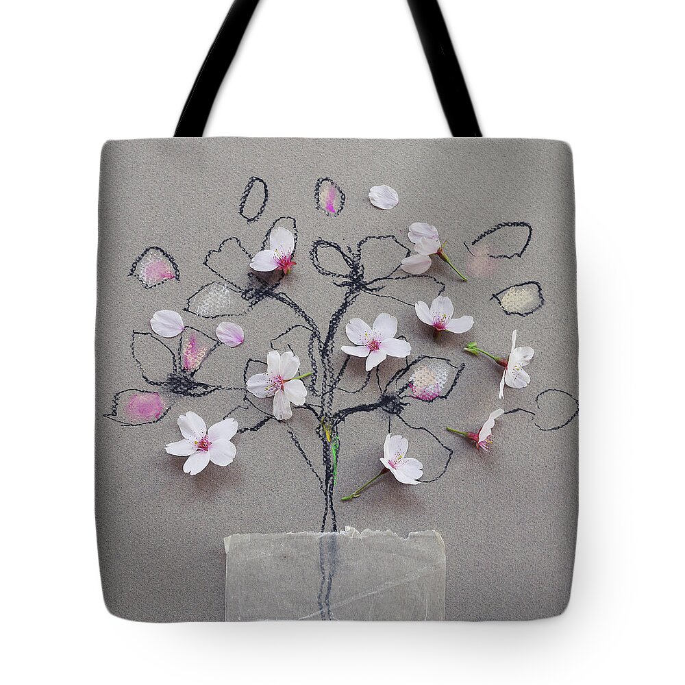 Cherry Blossom On Blossom Drawing Tote Bag by Fiona Crawford Watson 