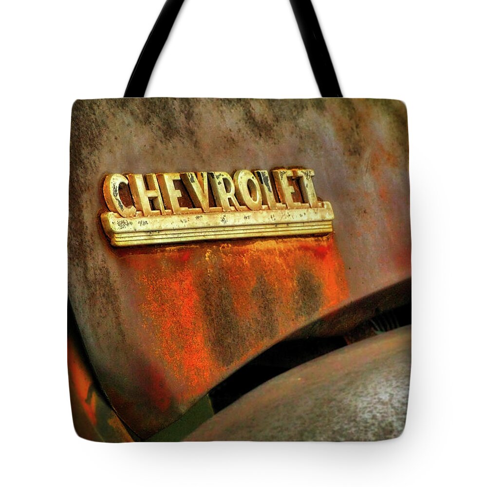 Corrosion Tote Bag featuring the photograph Chevy hood by Micah Offman