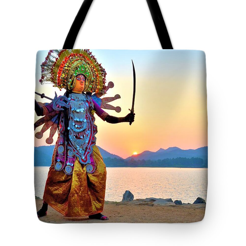 Grass Tote Bag featuring the photograph Chhau Dancers Of Bengal by Pallab Seth