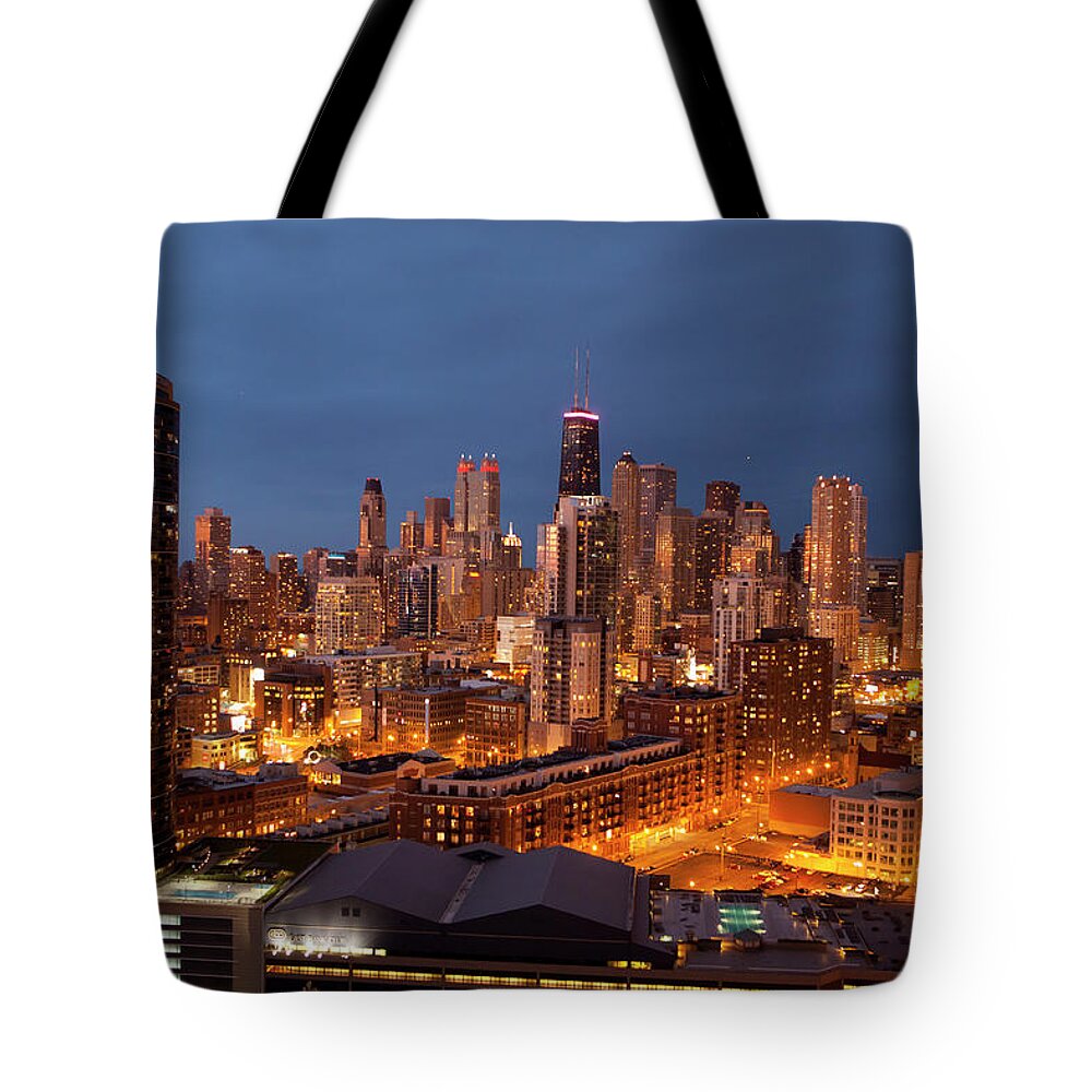 Downtown District Tote Bag featuring the photograph Chicago Downtown by Photography By Aurimas Adomavicius