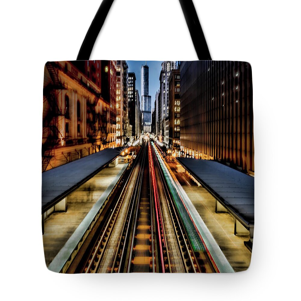 Chicago Tote Bag featuring the photograph Chicago Loop El scene by Sven Brogren