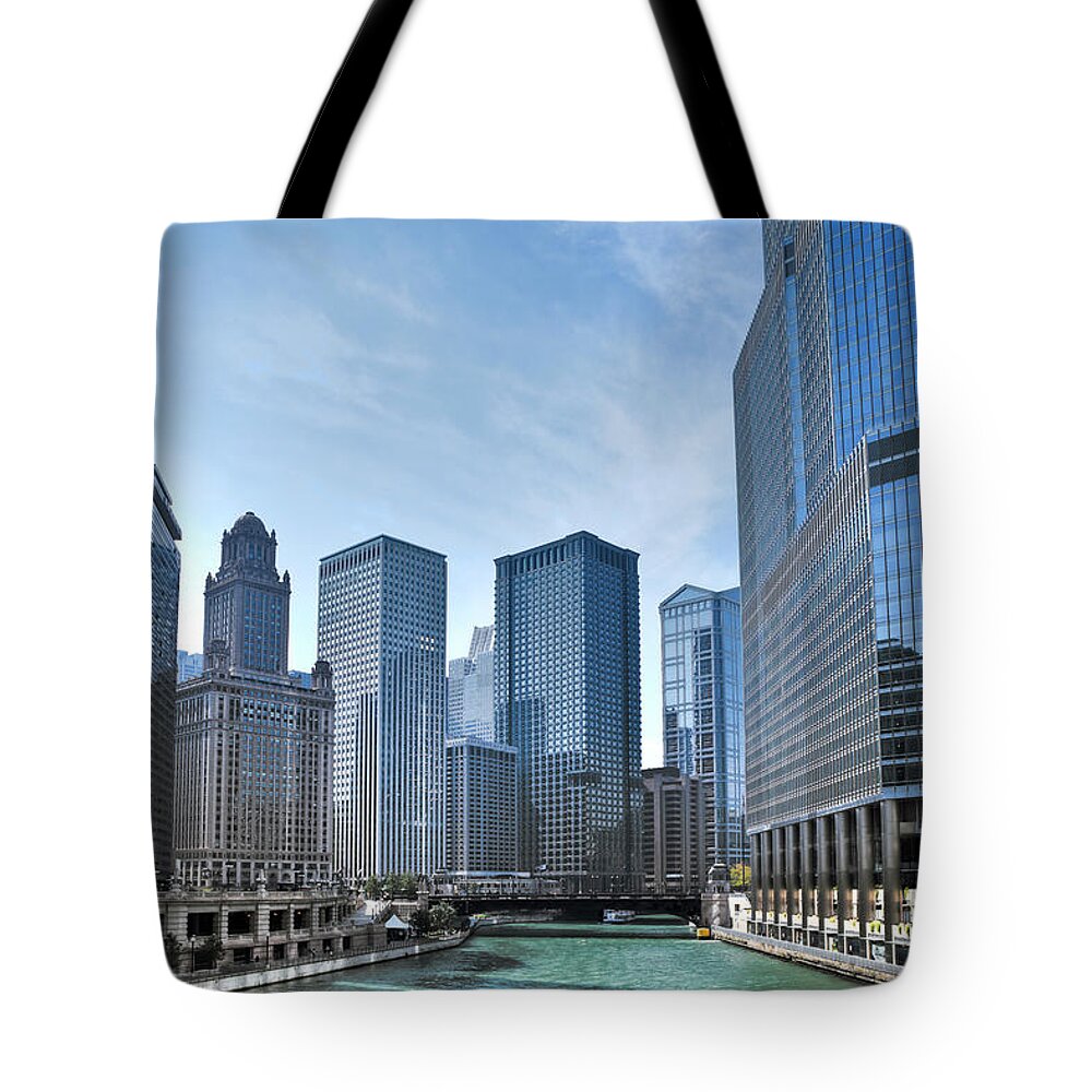 Downtown District Tote Bag featuring the photograph Chicago River From Michigan Avenue by Espiegle
