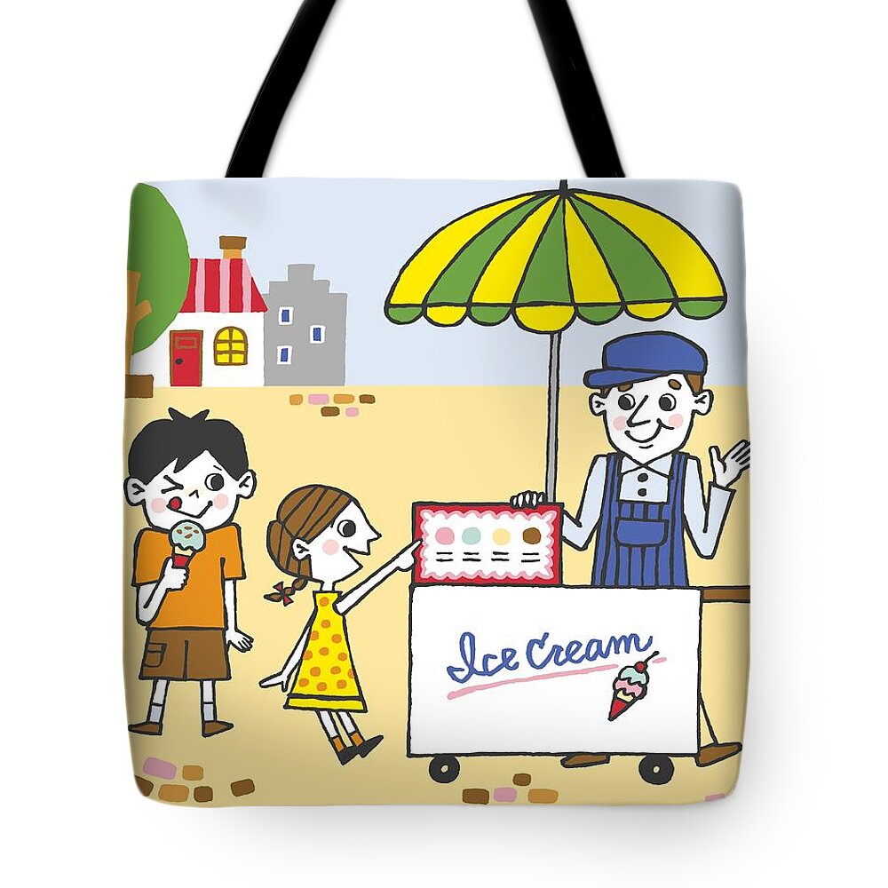 Child Tote Bag featuring the digital art Children Buying Ice Creams, Painting by Daj