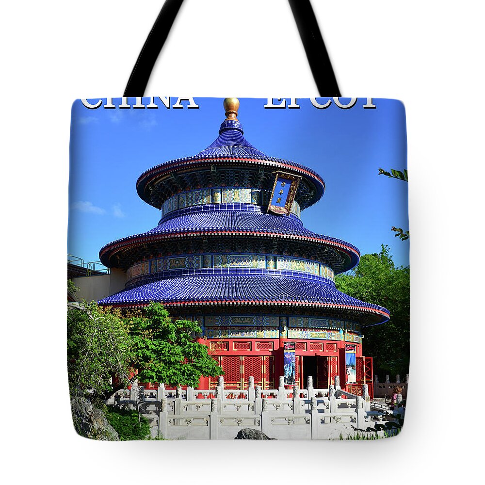 China Tote Bag featuring the photograph China at Epcot poster work A by David Lee Thompson