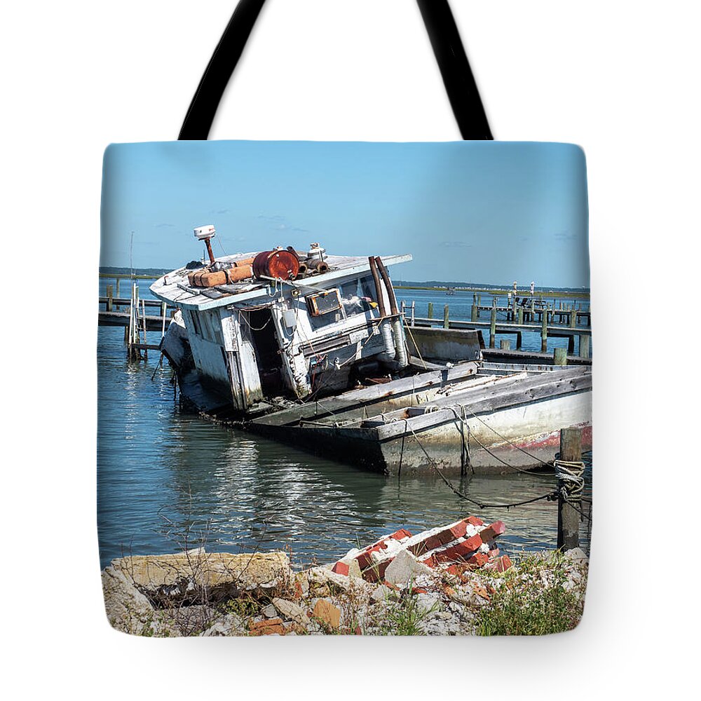 Boat Tote Bag featuring the photograph Chincoteague Island VA by Louis Dallara