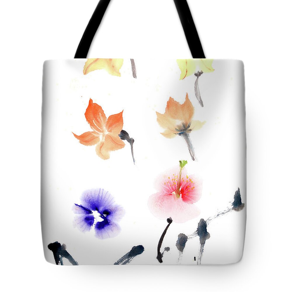 Chinese Style Watercolour Painting Tote Bag featuring the painting Chinese style flower painting by Gloria Newlan