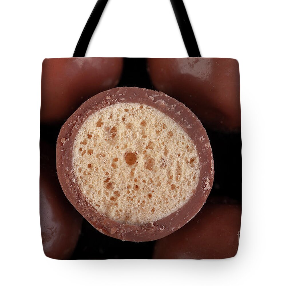 Diet Tote Bag featuring the photograph Chocolate honeycomb sweet close up by Simon Bratt