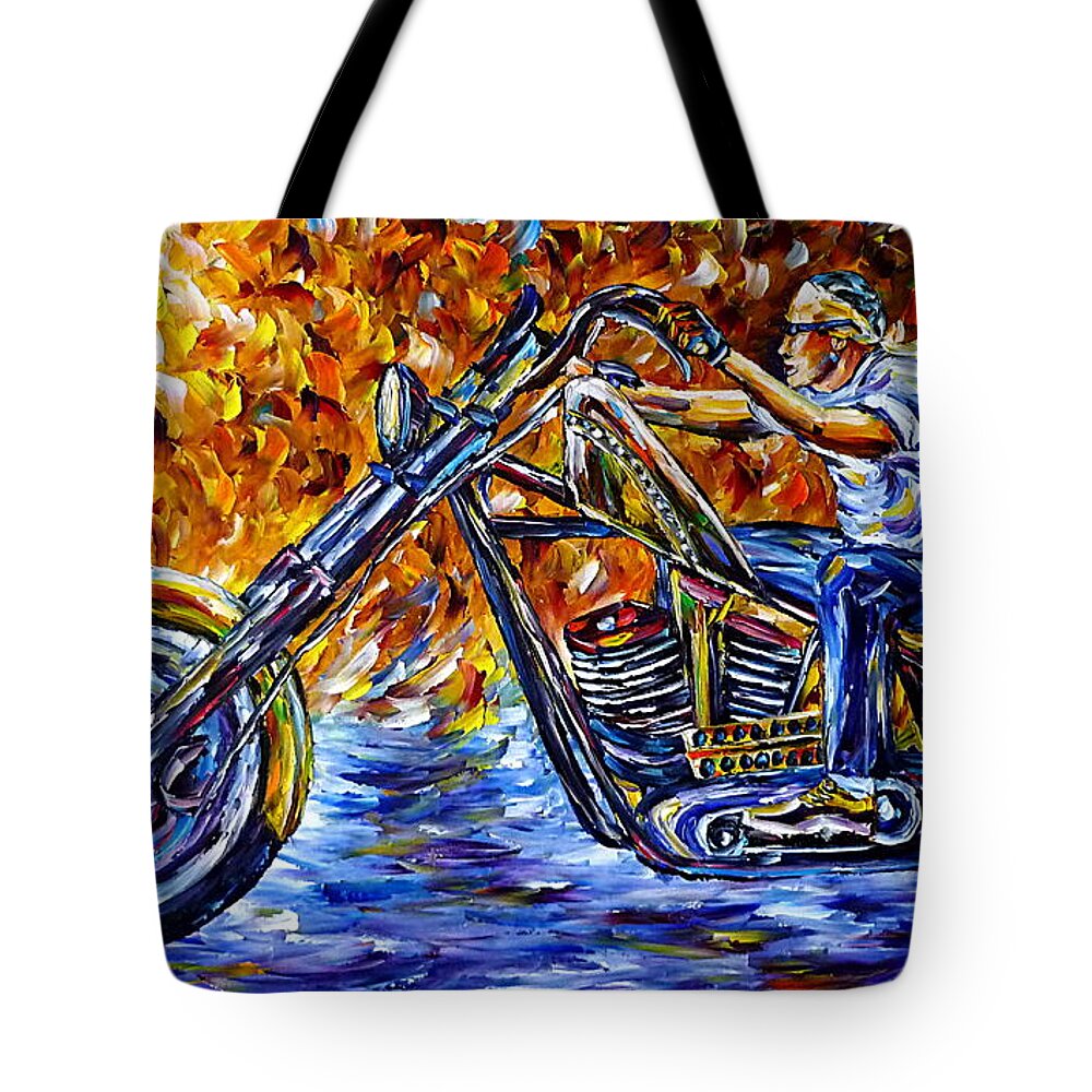 Motorcyclist Life Tote Bag featuring the painting Chopper Driver by Mirek Kuzniar