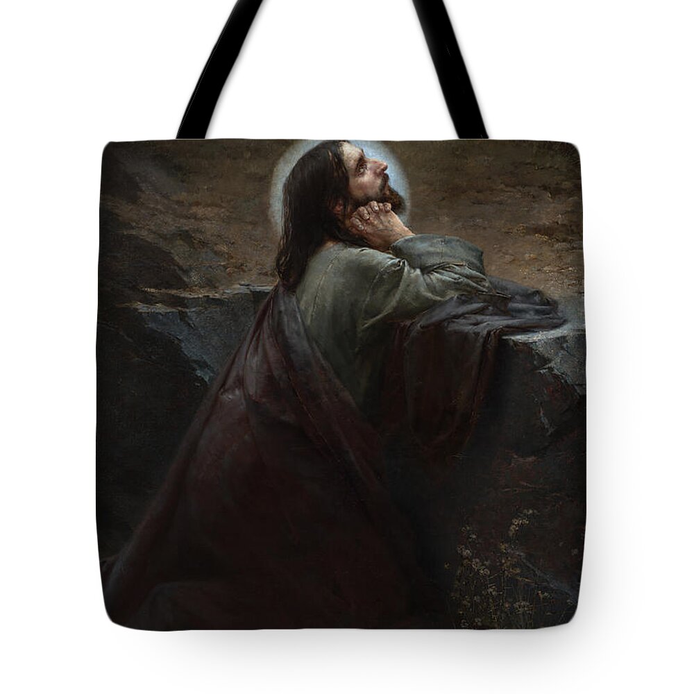 Christ On Mount Olive Tote Bag featuring the painting Christ on Mount of Olives Thy Will Be Done by Emanuel Krescenc Liska