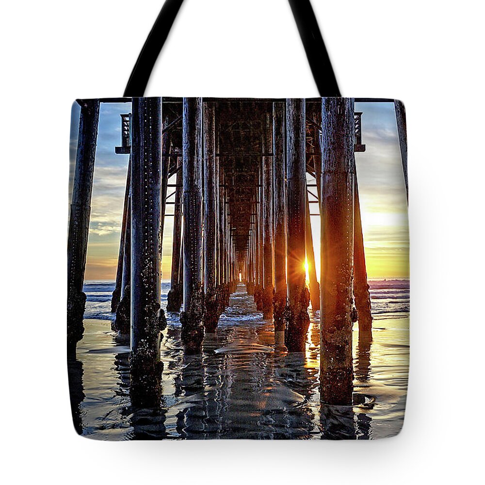 Ocean Tote Bag featuring the photograph Christmas Eve at The Pier by Ann Patterson
