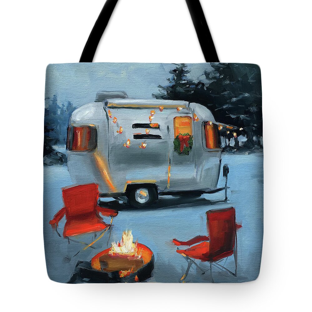 Airstream Tote Bag featuring the painting Christmas in the Snow by Elizabeth Jose