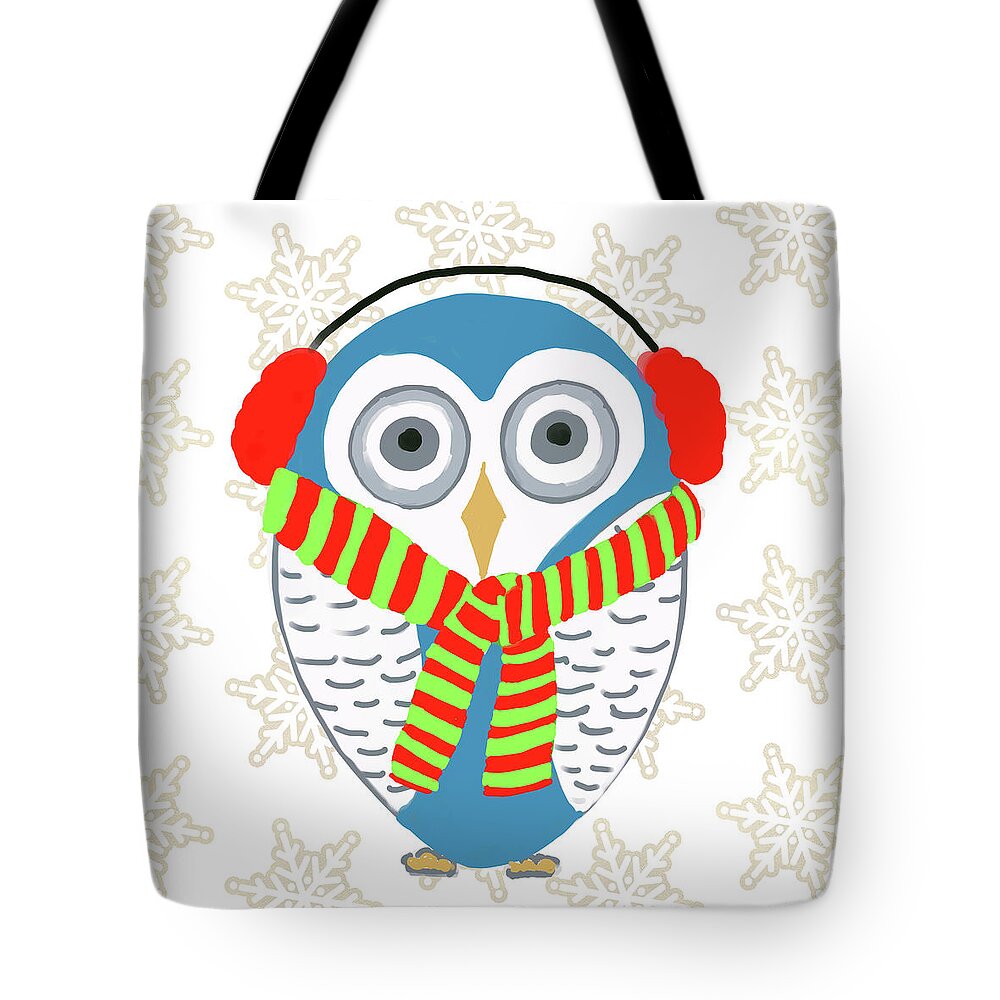 Christmas Tote Bag featuring the mixed media Christmas Owl II by Julie Derice