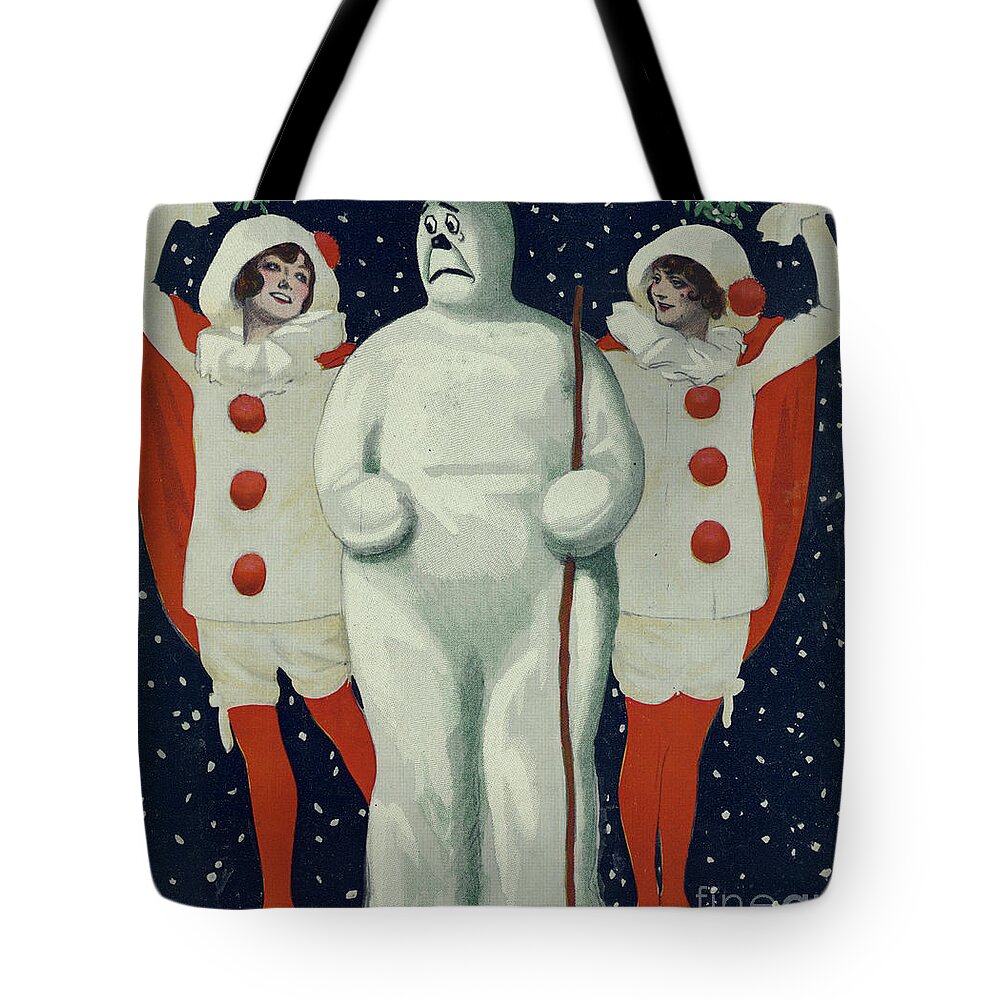 Snow Man Tote Bag featuring the painting Christmas Puck, 1913 by American School