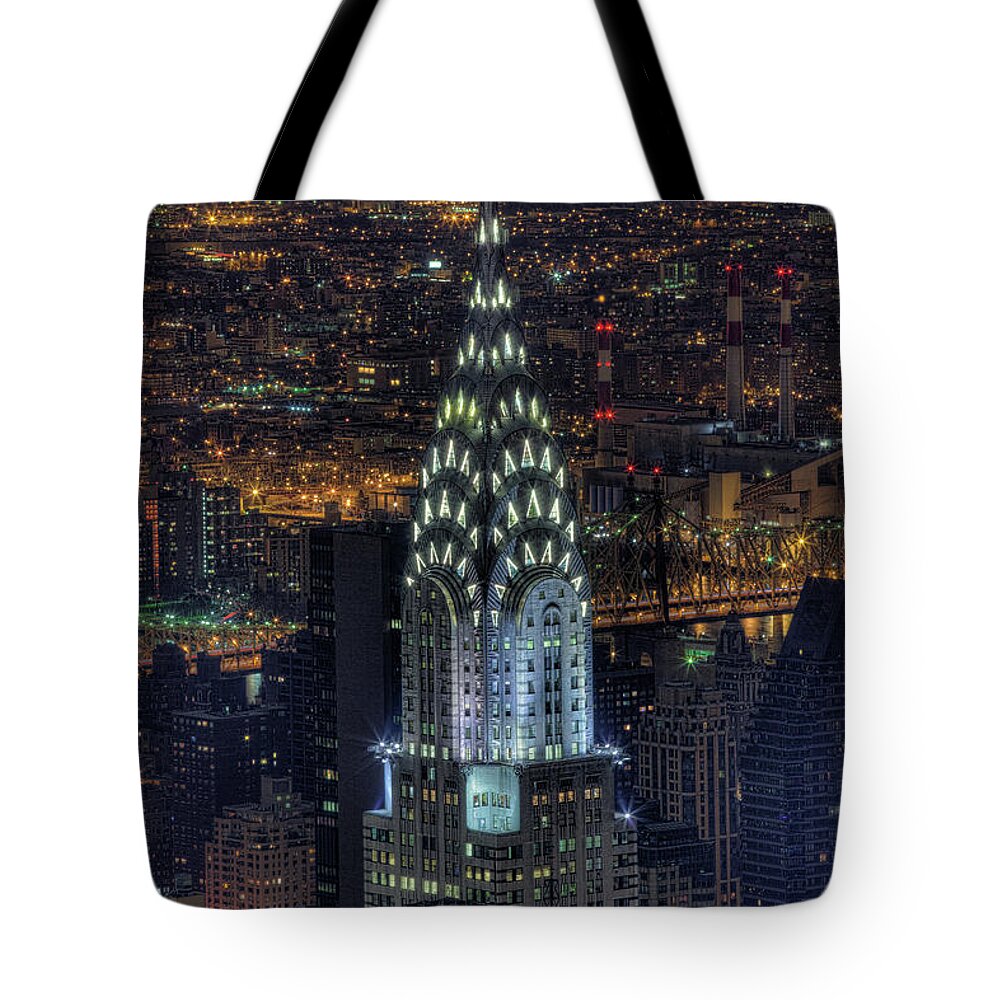 Outdoors Tote Bag featuring the photograph Chrysler Building At Night by Jason Pierce Photography (jasonpiercephotography.com)