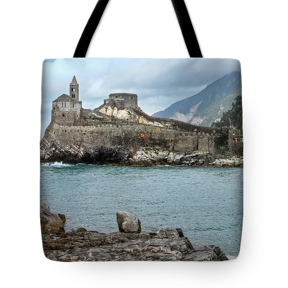 Joan Carroll Tote Bag featuring the photograph Church of St Peter Portovenere Italy by Joan Carroll