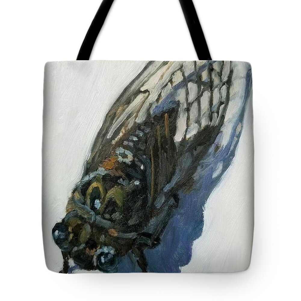 Cicada Nature Oil Painting Bugs Bug Insect Tote Bag featuring the painting Cicada by Jeff Dickson