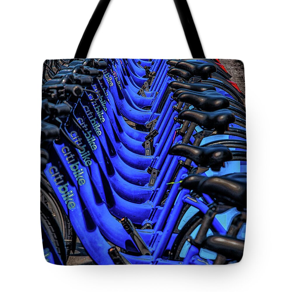 City Bike Tote Bag featuring the photograph City Bikes by Alan Goldberg