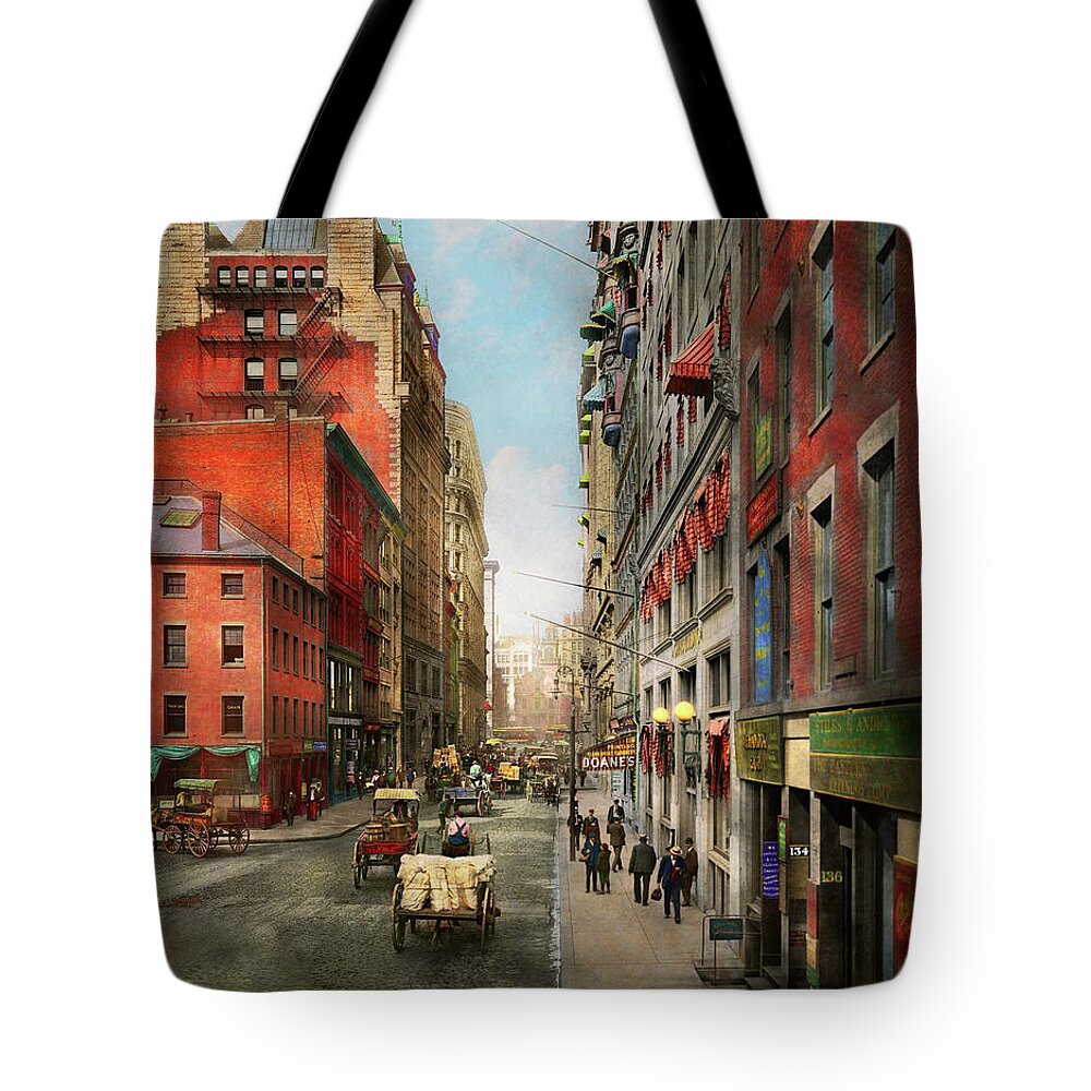 Boston Tote Bag featuring the photograph City - Boston MA - State St 1905 by Mike Savad