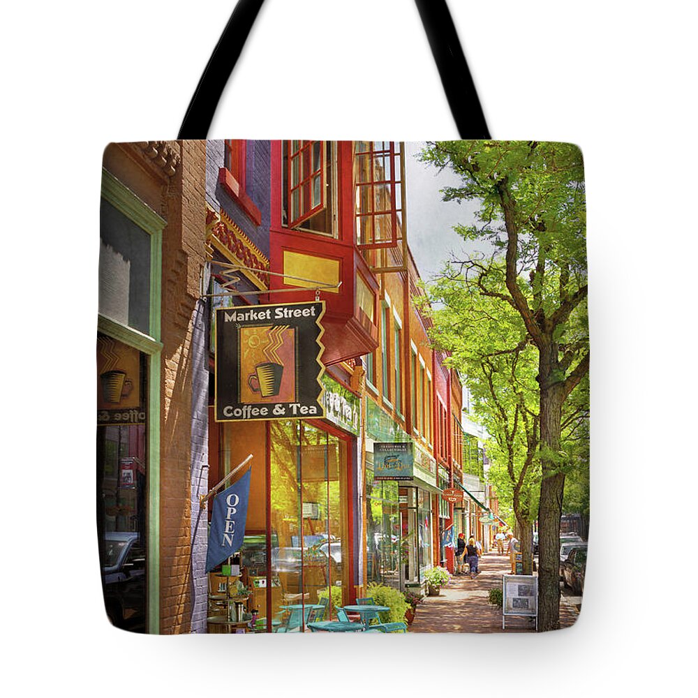 Corning Tote Bag featuring the photograph City - Corning NY - Market Street Coffee and Tea by Mike Savad