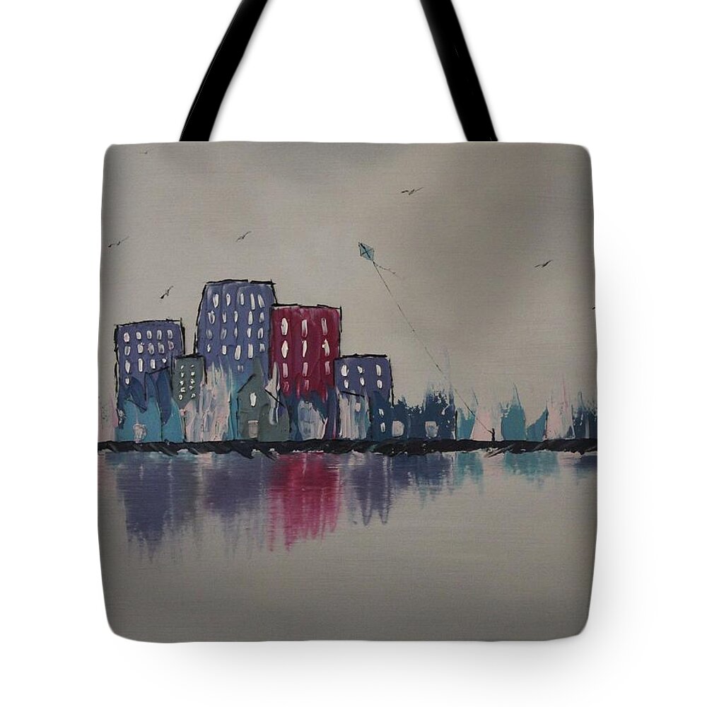 Stylized Impressionism Tote Bag featuring the painting City Flight by Berlynn