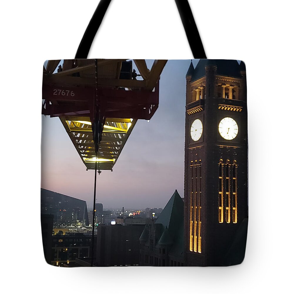  Tote Bag featuring the photograph City Hall Clock Tower by Peter Wagener