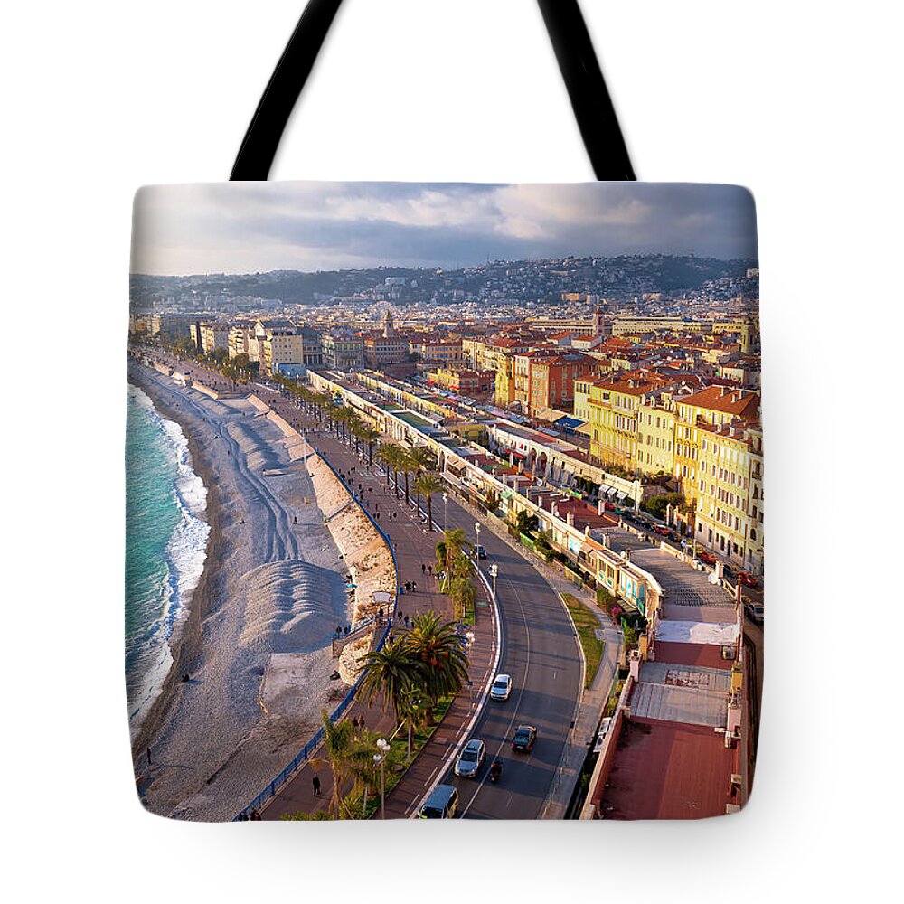 Nice Tote Bag featuring the photograph City of Nice Promenade des Anglais waterfront aerial view by Brch Photography